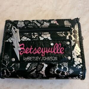 Betsey Johnson Black and White Wallet with Pink Accents